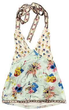 NWT Odette Bamberg Satin Bohemian-Style Floral Halter Top Small